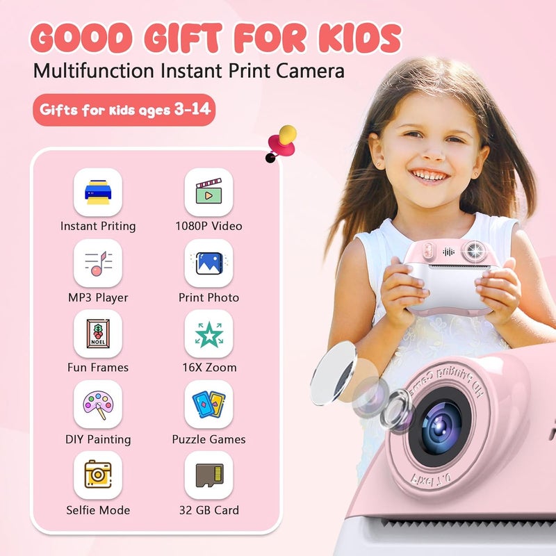 IusZup Kids Camera Instant Print 1080P Front Rear Dual Selfie - Toddler Cameras with Digital Video Games,32GB & 5-Colored Print Paper/ 250 Photos,Easy to Use & Great Toys Gifts for Boys Girls, Ages 3-12 - Image 2